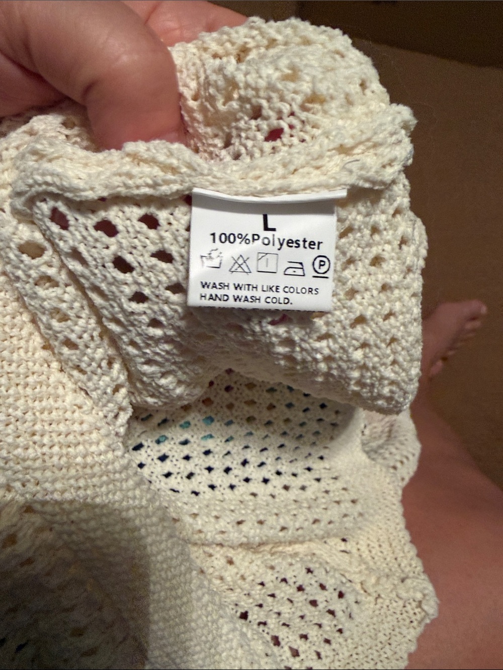 Cream Open-Knit Sweater with Rainbow Stripe Detail - Picture 6 of 6